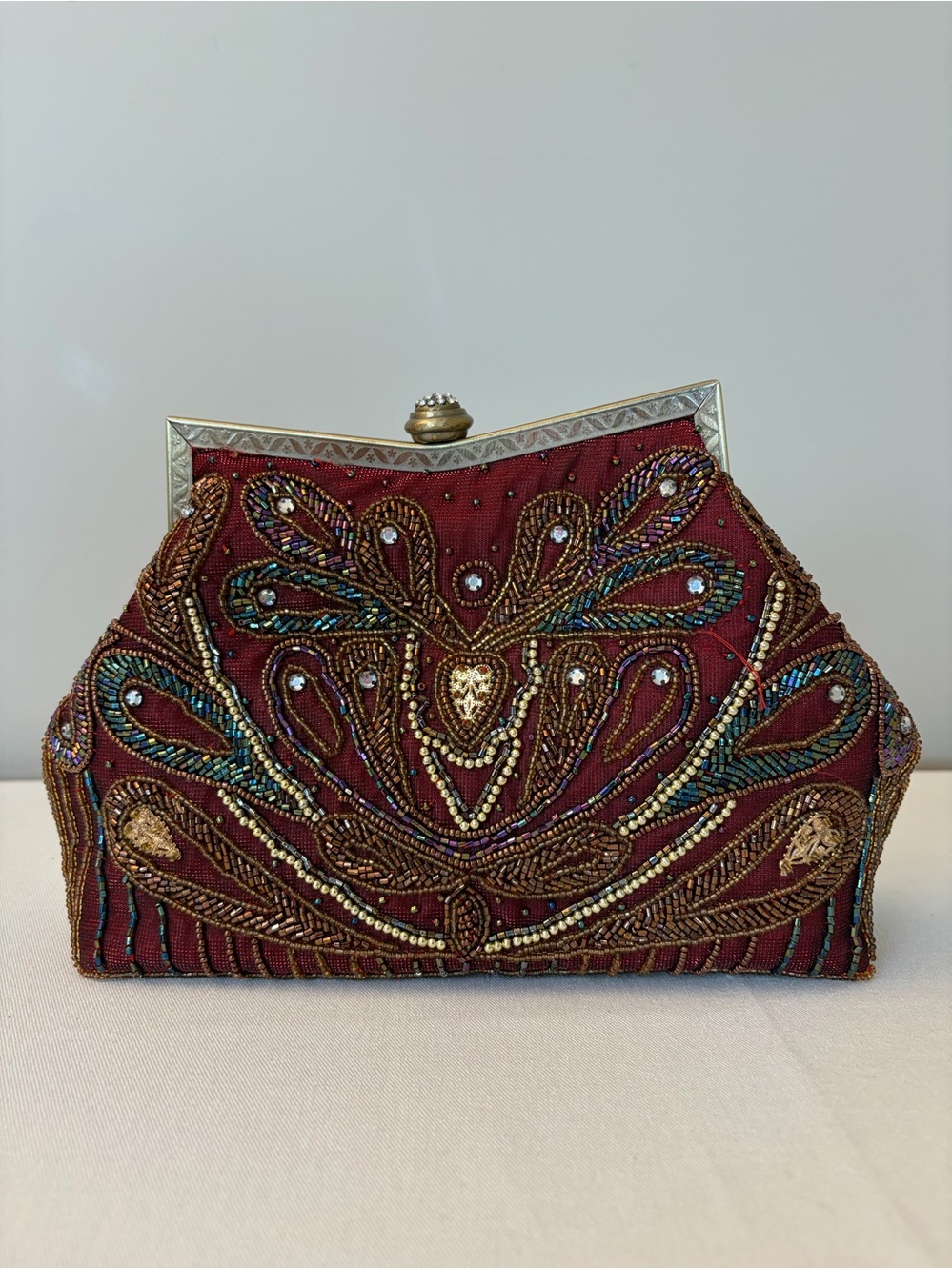 Red Beaded Evening Bag Vintage Style Clutch Wedding Prom Purse